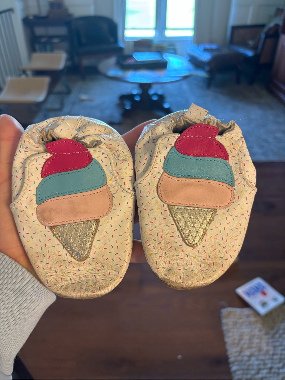 Kids Ice Cream Soft Leather Baby Shoes - Pink, Teal & Cream 18-24 Months